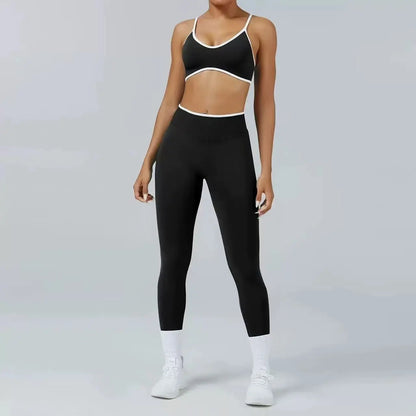 Conjunto de yoga sin costuras para mujer, sujetador acolchado, camisola, leggings de tiro alto para levantar la cadera, conjunto deportivo de 2 piezas para entrenamiento.