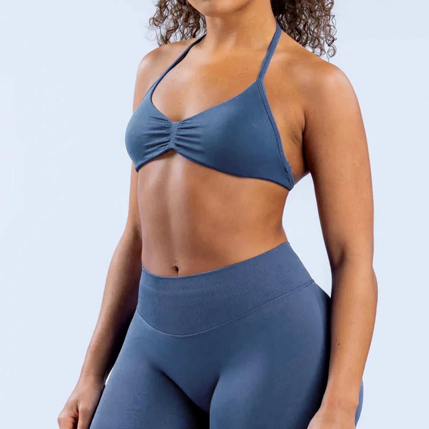 Seamless Nylon Halter Yoga Bra Women Backless High Support Workout Sports Bra Breathable Stretch Fitness Activewear Intimate Top