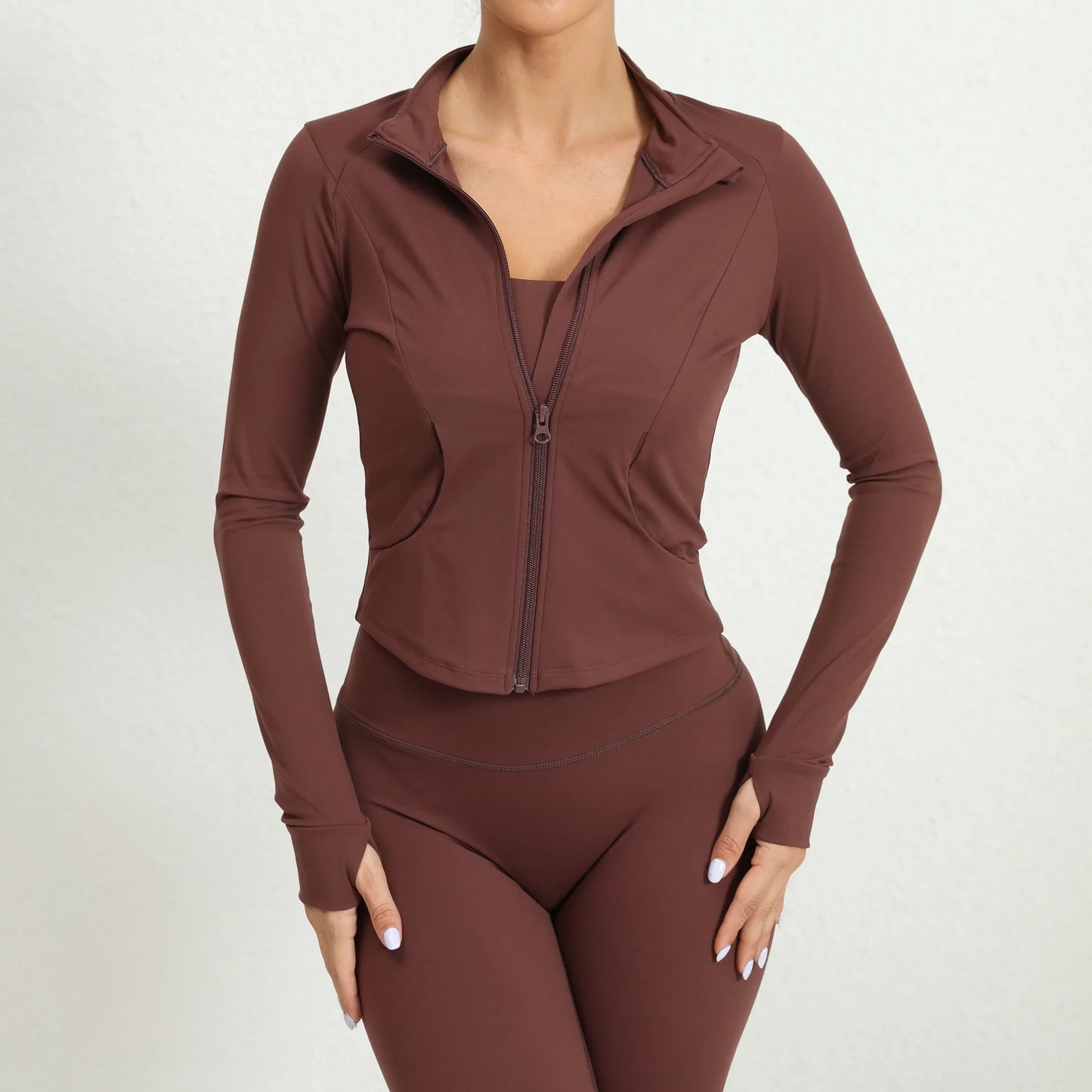 Women's Tracksuit Jacket Slim Fit Long Sleeved Fitness Coat Yoga Crop Tops With Thumb Holes Gym Jacket Workout Sweatshirts