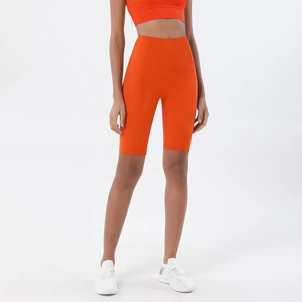 Pantalones Cortos de Yoga de Cintura Alta para Mujer hasta la Rodilla Leggings Amarillos Pantalón de Gimnasio con Efecto Push-Up Sensación Nude Ropa Deportiva para Ejercicio y Entrenamiento