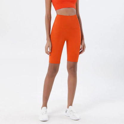Pantalones Cortos de Yoga de Cintura Alta para Mujer hasta la Rodilla Leggings Amarillos Pantalón de Gimnasio con Efecto Push-Up Sensación Nude Ropa Deportiva para Ejercicio y Entrenamiento