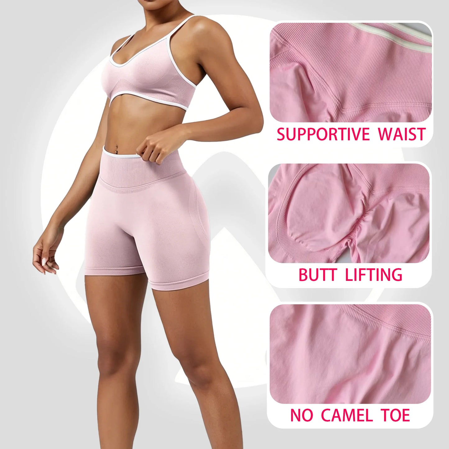 Conjunto deportivo sin costuras para mujer, sujetador deportivo acolchado, pantalones cortos de yoga que levantan la cadera para fitness