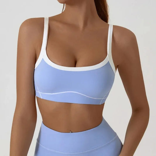 Women Yoga Sports Bra - Full Cup Gym Bra, Breathable Color Clashing Tube Top Bra for Workout, High Support Yoga Underwear