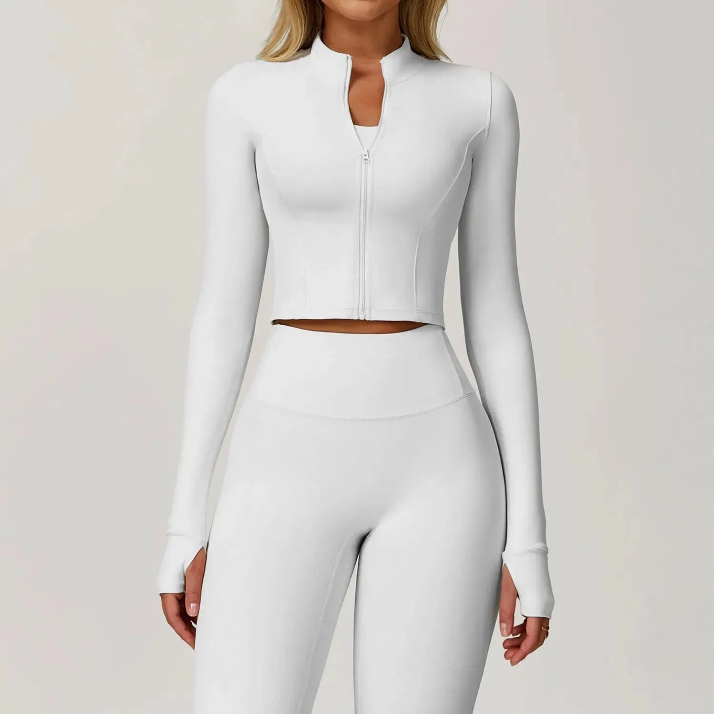 Sports Long Sleeved Women Slim Yoga Clothes Quick Dry Zipper Cardigan Stand Up Collar Jacket Running Fitness Jacket Outdoor Top