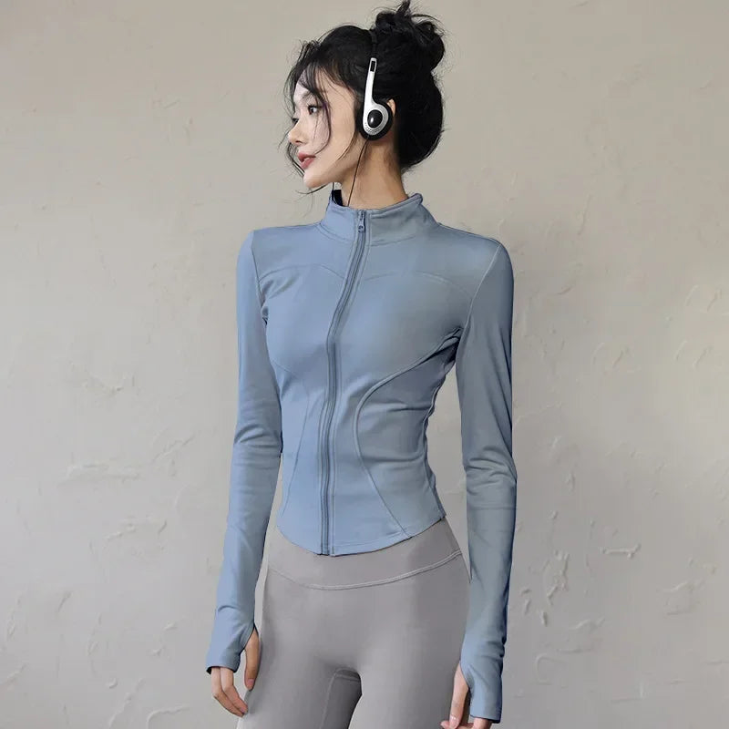 Quick-drying Sports Jacket for Women Tight-fitting Exercise Yoga Clothes Long-sleeved Zipper Cardigan Running Fitness Clothes