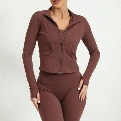 Camiseta de yoga para mujer con orificios para los pulgares, chaqueta deportiva de jogging y sudaderas de entrenamiento, top corto de manga larga para mujer