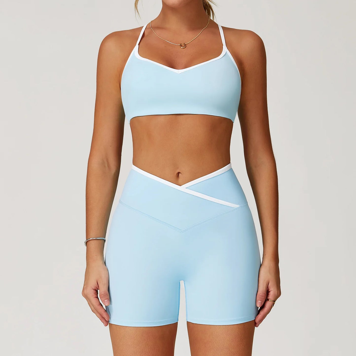 Conjunto Deportivo de Cintura Alta Cruzada para Mujer Sensación Desnuda, Traje de Yoga, Correr, Entrenamiento de Gimnasio, Entrenamiento Físico y Ropa Deportiva de Yoga Ajustada