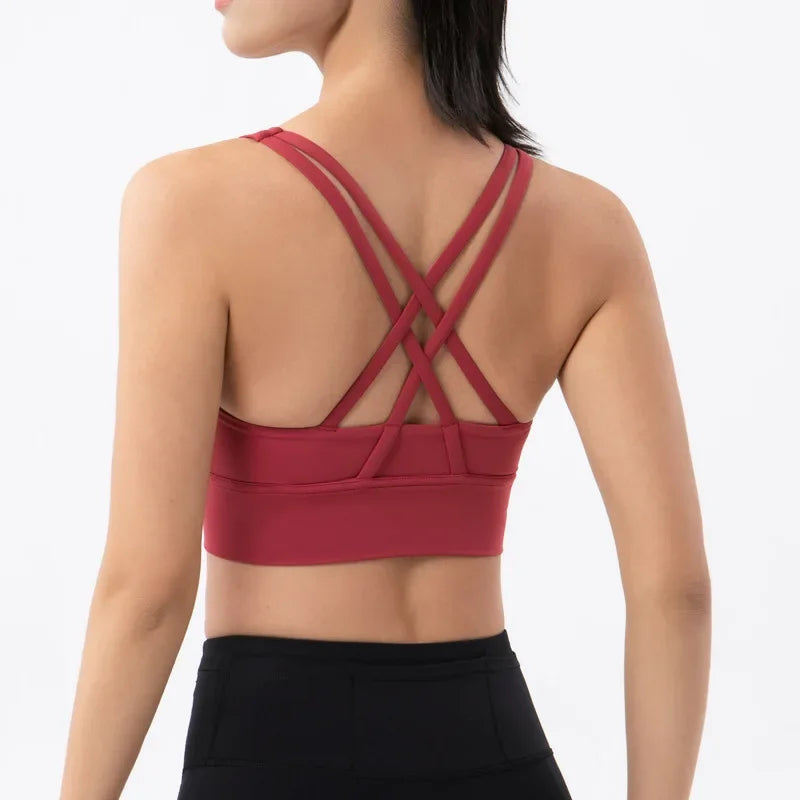 Sujetador deportivo de fitness para mujer, push-up, sin aros, acolchado, con tiras cruzadas, para correr, gimnasio, entrenamiento, yoga, top corto de ropa interior