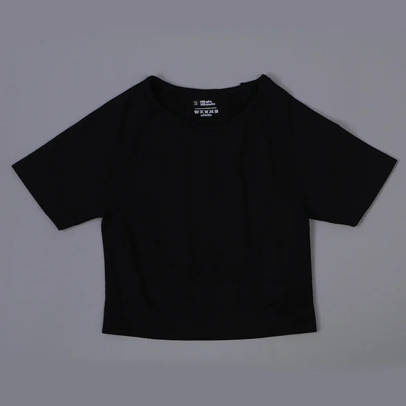 Camiseta de Yoga Sin Costuras con Diseño de Puntos para Mujer, Top Corto, Camiseta Transpirable de Secado Rápido para Entrenar, Tops de Yoga, Gimnasio, Fitness, Manga Corta, Gran Venta