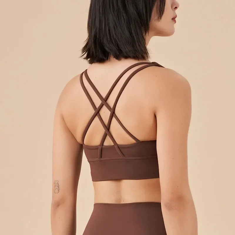 Sujetador deportivo de fitness para mujer, push-up, sin aros, acolchado, con tiras cruzadas, para correr, gimnasio, entrenamiento, yoga, top corto de ropa interior