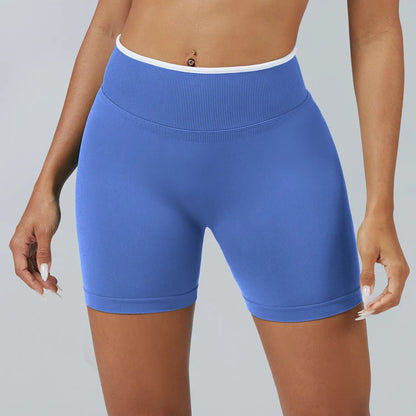Pantalones cortos de yoga de cintura alta sin costuras con bloques de color para mujer, levantamiento de cadera, pantalones deportivos delgados para trotar, entrenar en el gimnasio, uso diario