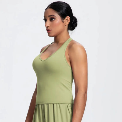 Women's Yoga Vest - Solid Color Slim-Fit Sports Top with Thin Shoulder Straps, Gym, Running, Pilates & Workout Athletic Tank Top
