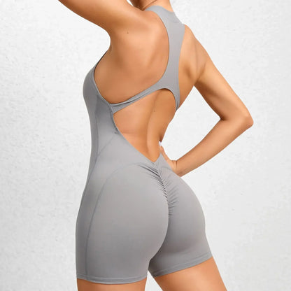 Backless Padded Jumpsuit with Zipper for Fitness Yoga Sports Tights Women's Gym Clothes Training and Exercise