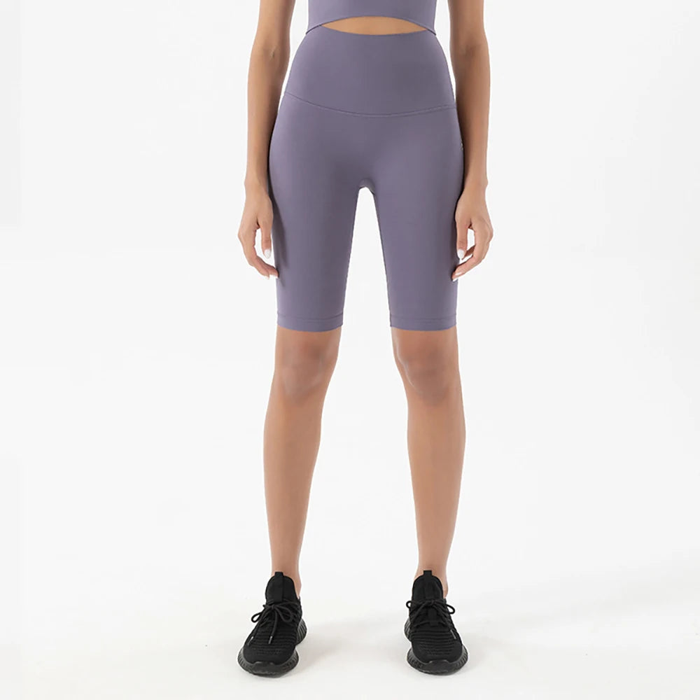 Pantalones Cortos de Yoga de Cintura Alta para Mujer hasta la Rodilla Leggings Amarillos Pantalón de Gimnasio con Efecto Push-Up Sensación Nude Ropa Deportiva para Ejercicio y Entrenamiento