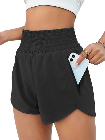 Women High Waist Sport Shorts Elastic Waistband with Side Pockets Casual Fitness Jogging Training Bottoms for Outdoor Activities