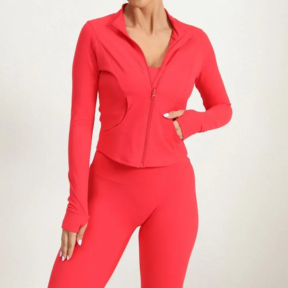Women's Tracksuit Jacket Slim Fit Long Sleeved Fitness Coat Yoga Crop Tops With Thumb Holes Gym Jacket Workout Sweatshirts