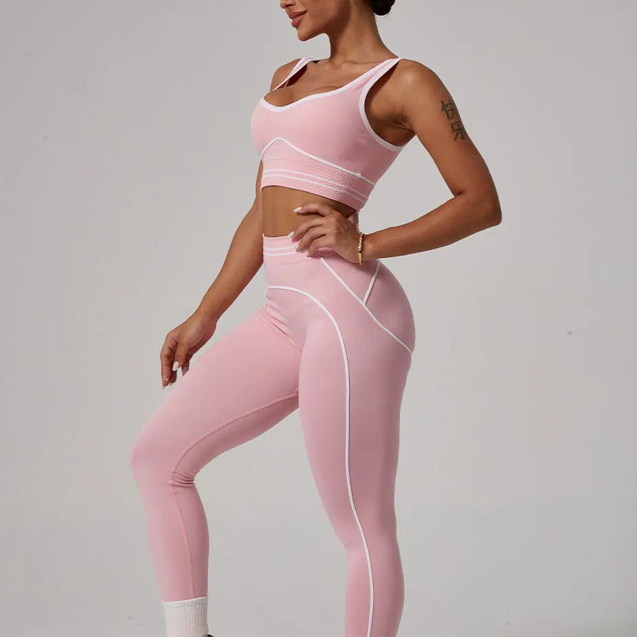 Conjunto de yoga sin costuras para mujer - Sujetador deportivo y leggings de cintura alta, ropa deportiva para gimnasio, entrenamiento, fitness, ejercicio, elástico, conjunto atlético