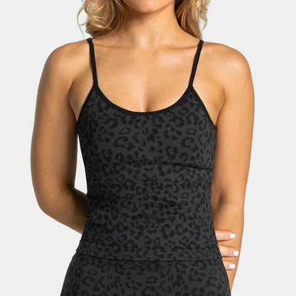 Leopard Print Yoga Tank Top Outdoor Fitness Workout with Removable Pads Sleeveless Sports Vest for Athletic Training Activities
