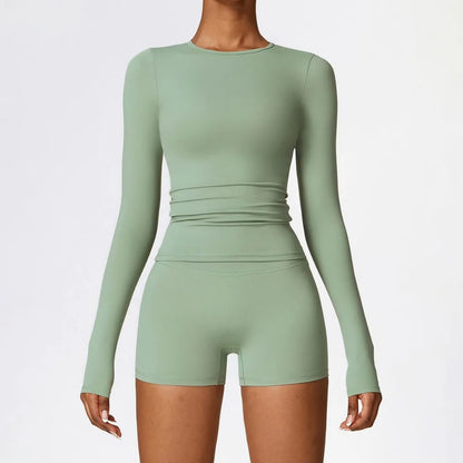 Camiseta de yoga de manga larga de alta intensidad para mujer con forro cepillado, para Pilates, correr y entrenamiento cruzado, tipo crop top deportivo
