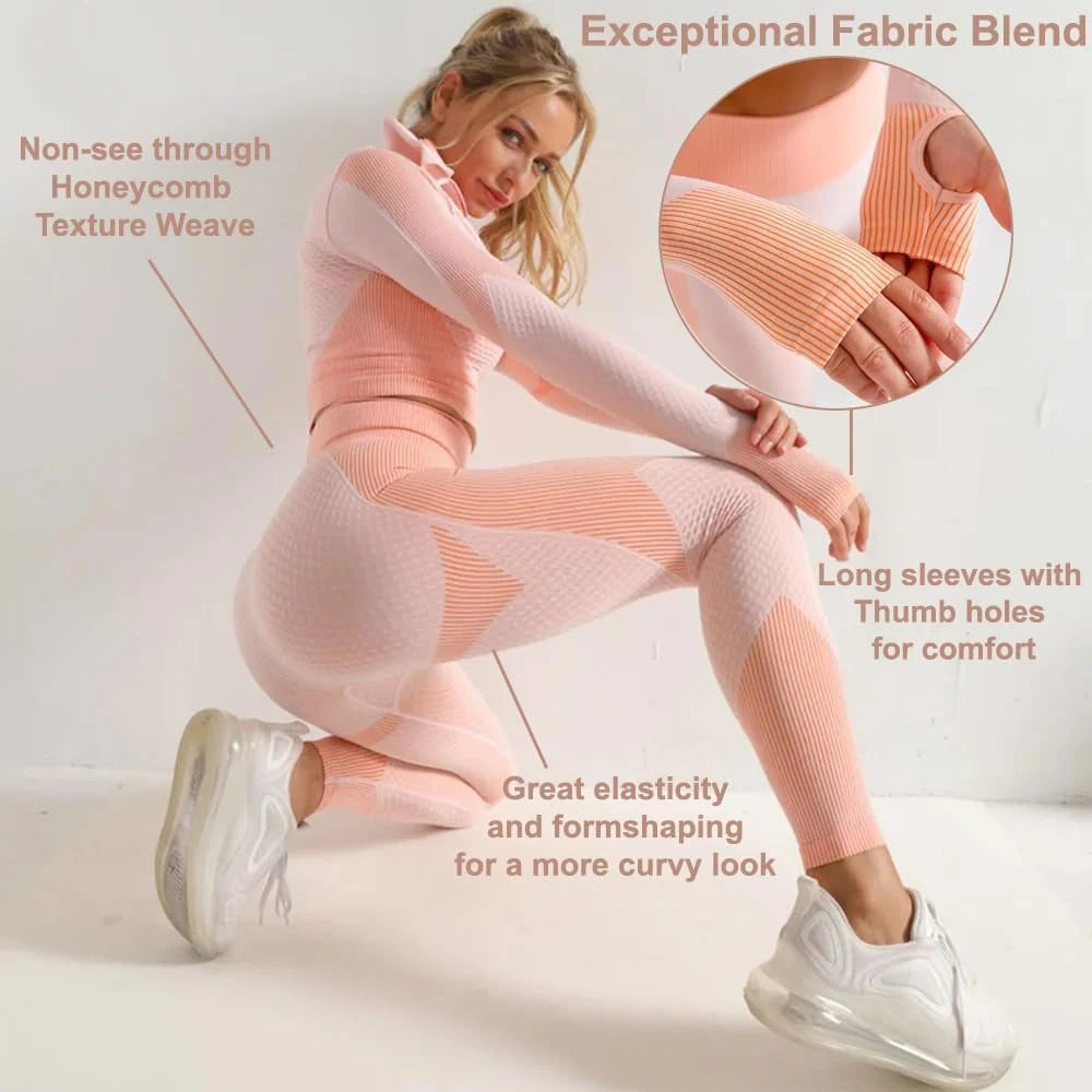 Conjunto de entrenamiento sin costuras de 3 piezas para mujer con chaqueta, sujetador y leggings, traje de yoga de tres piezas para deportes y fitness