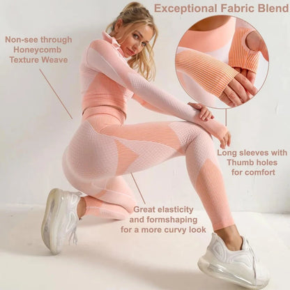 Conjunto de entrenamiento sin costuras de 3 piezas para mujer con chaqueta, sujetador y leggings, traje de yoga de tres piezas para deportes y fitness