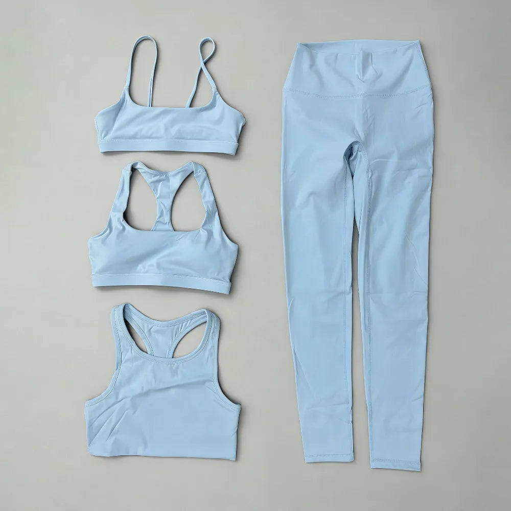 Conjunto de sujetador deportivo y leggings de yoga de cintura alta para exteriores - Pantalones cortos de gimnasio de control de abdomen para mujer, ropa de entrenamiento, fitness, correr