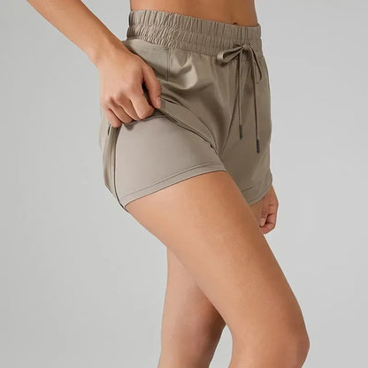 High Waisted Jogger Shorts for Women with Tummy Control Drawstring Two-piece Design Fitness Running Shorts with Pockets