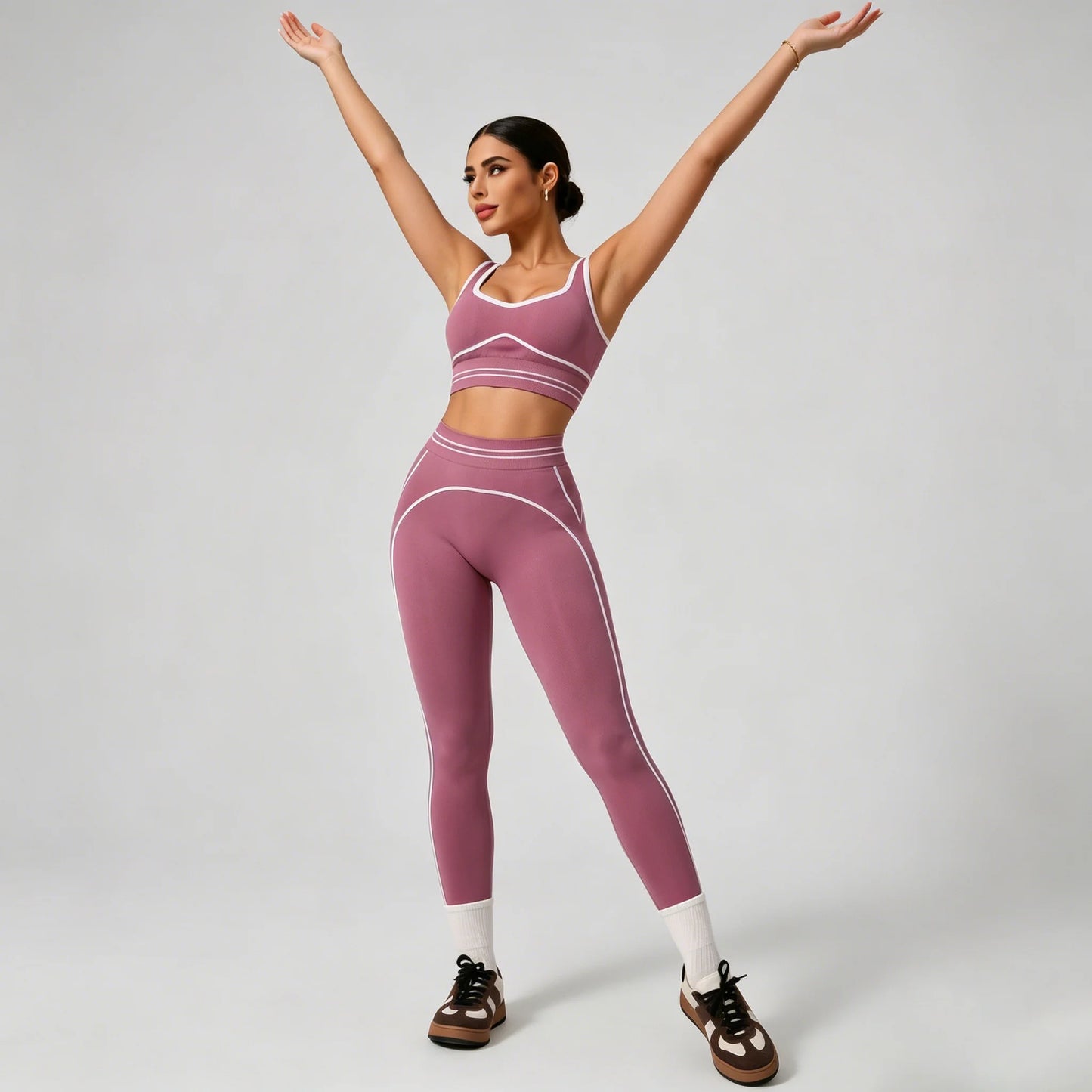 Conjunto de yoga sin costuras para mujer - Sujetador deportivo y leggings de cintura alta, ropa deportiva para gimnasio, entrenamiento, fitness, ejercicio, elástico, conjunto atlético