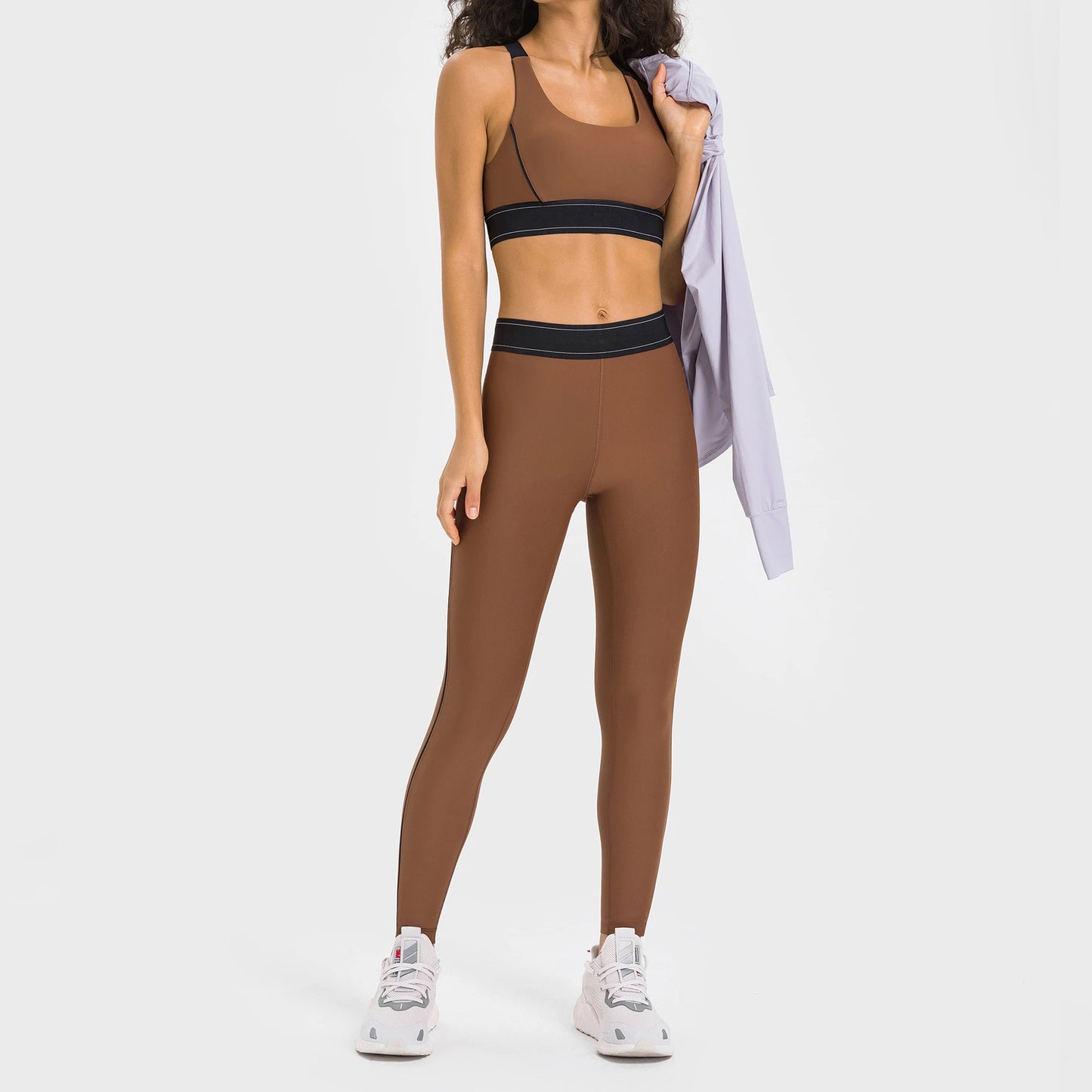 Women's High Waist Butt Lifting Yoga Set - High Impact Supportive Sports Bra and Leggings Gym Outfit with Contrast Color
