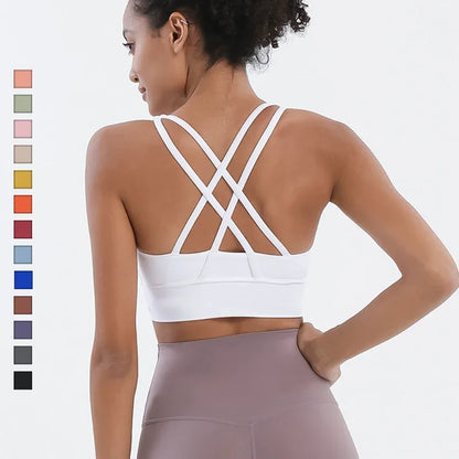 Sujetador deportivo de fitness para mujer, push-up, sin aros, acolchado, con tiras cruzadas, para correr, gimnasio, entrenamiento, yoga, top corto de ropa interior