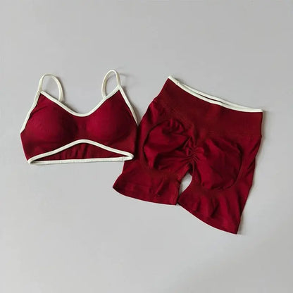 Conjunto deportivo sin costuras para mujer, sujetador deportivo acolchado, pantalones cortos de yoga que levantan la cadera para fitness