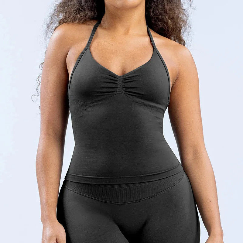 Camiseta sin mangas deportiva para mujer sin costuras con almohadillas extraíbles, chaleco de alta elasticidad, mate y ajustado para correr, hacer ejercicio, yoga y uso activo