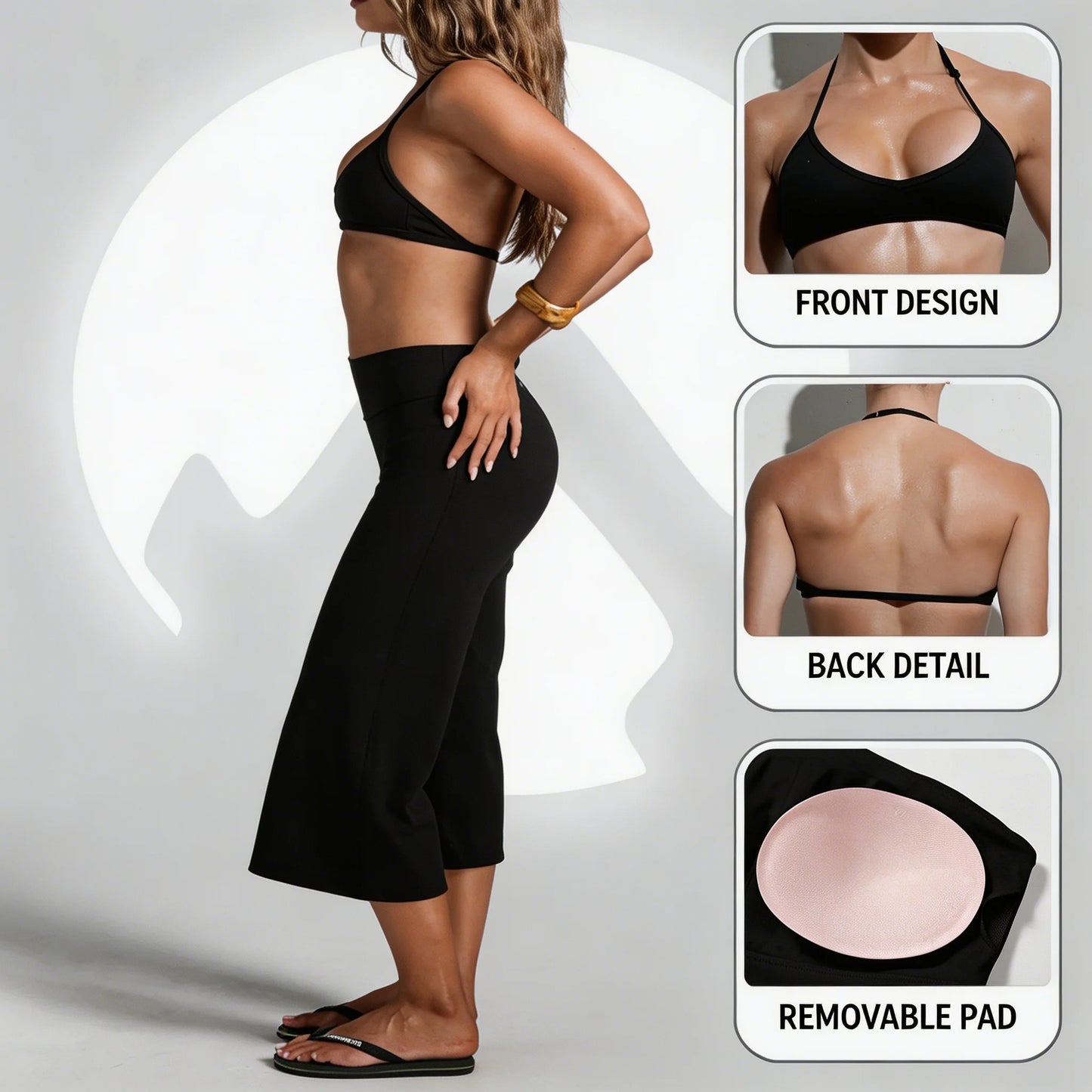 Women Halter Bralette Yoga Outfit Elastic Wide Leg Pants Set, Lightweight Slim Activewear, Fitness Suit for Running Daily Sports