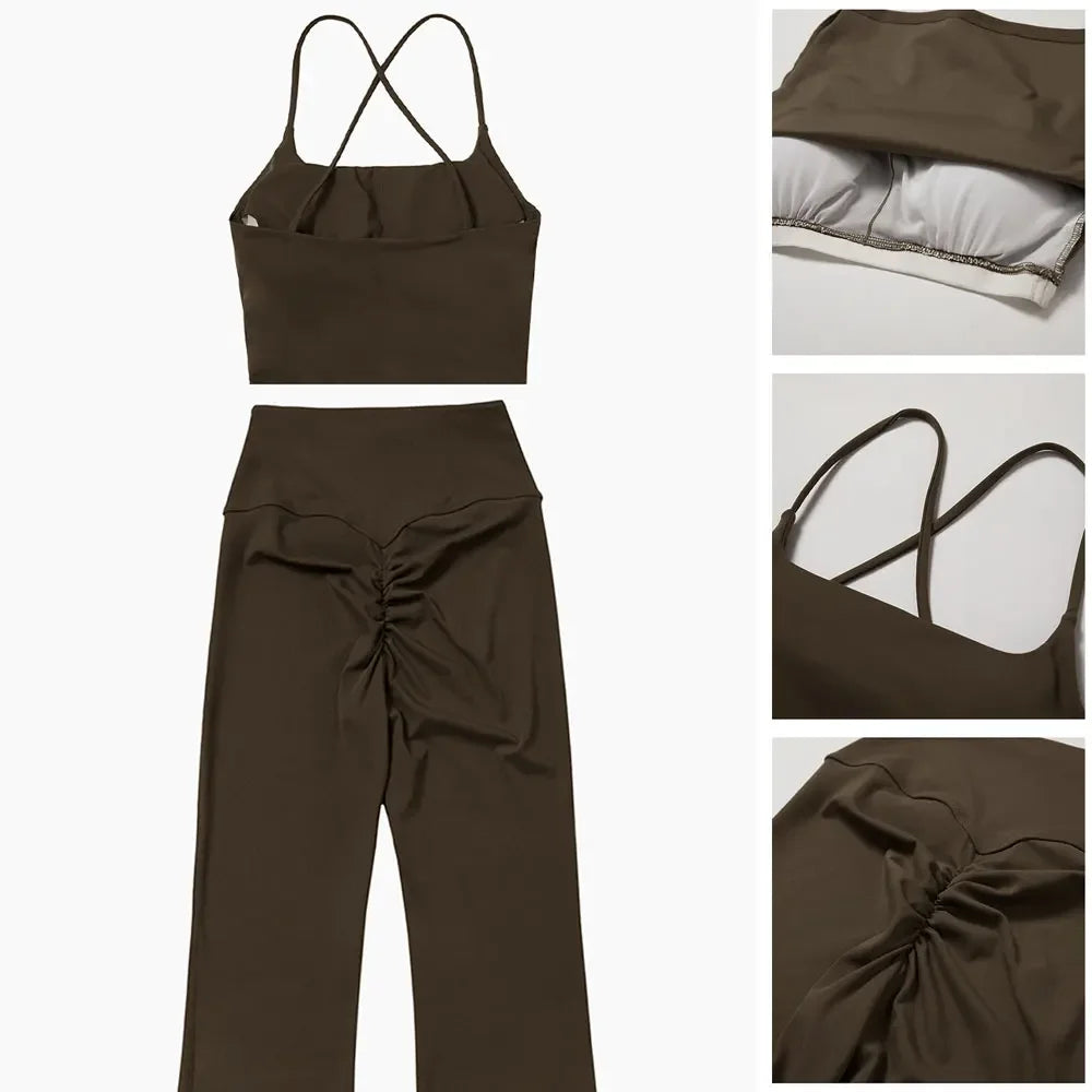 Conjuntos de dos piezas Naked Feeling para mujer, top corto acolchado, pantalones acampanados con efecto push-up, chándal de yoga, conjunto de gimnasio y ropa deportiva para mujer