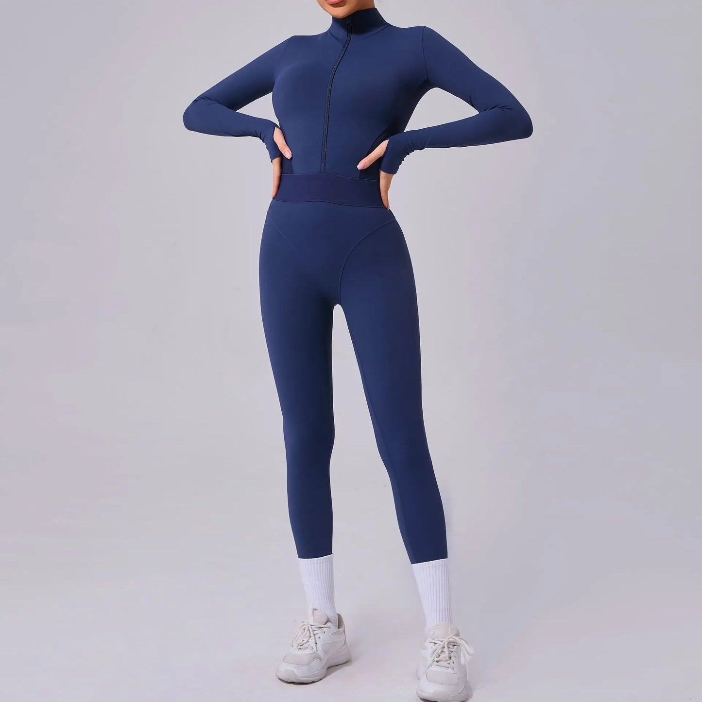 Women's Yoga Jumpsuit – Two-Side Mesh Design, Tight Elastic Waistband Thumb Hole Slim-Fit Activewear for Sports Fitness Workouts