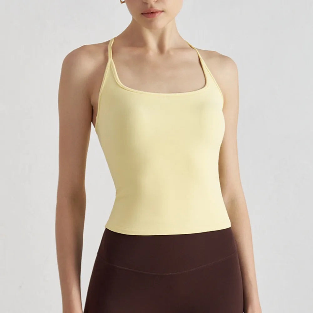 Women's Sports Bra with Chest Padding I-shaped Vest Tight-fitting Slimming Yoga Pilates Fitness Breathable Top Summer