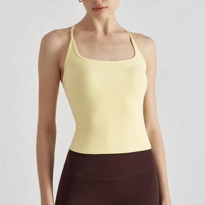 Women's Sports Bra with Chest Padding I-shaped Vest Tight-fitting Slimming Yoga Pilates Fitness Breathable Top Summer