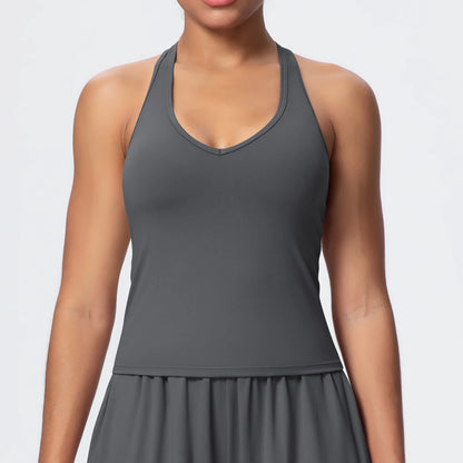 Women's Yoga Vest - Solid Color Slim-Fit Sports Top with Thin Shoulder Straps, Gym, Running, Pilates & Workout Athletic Tank Top