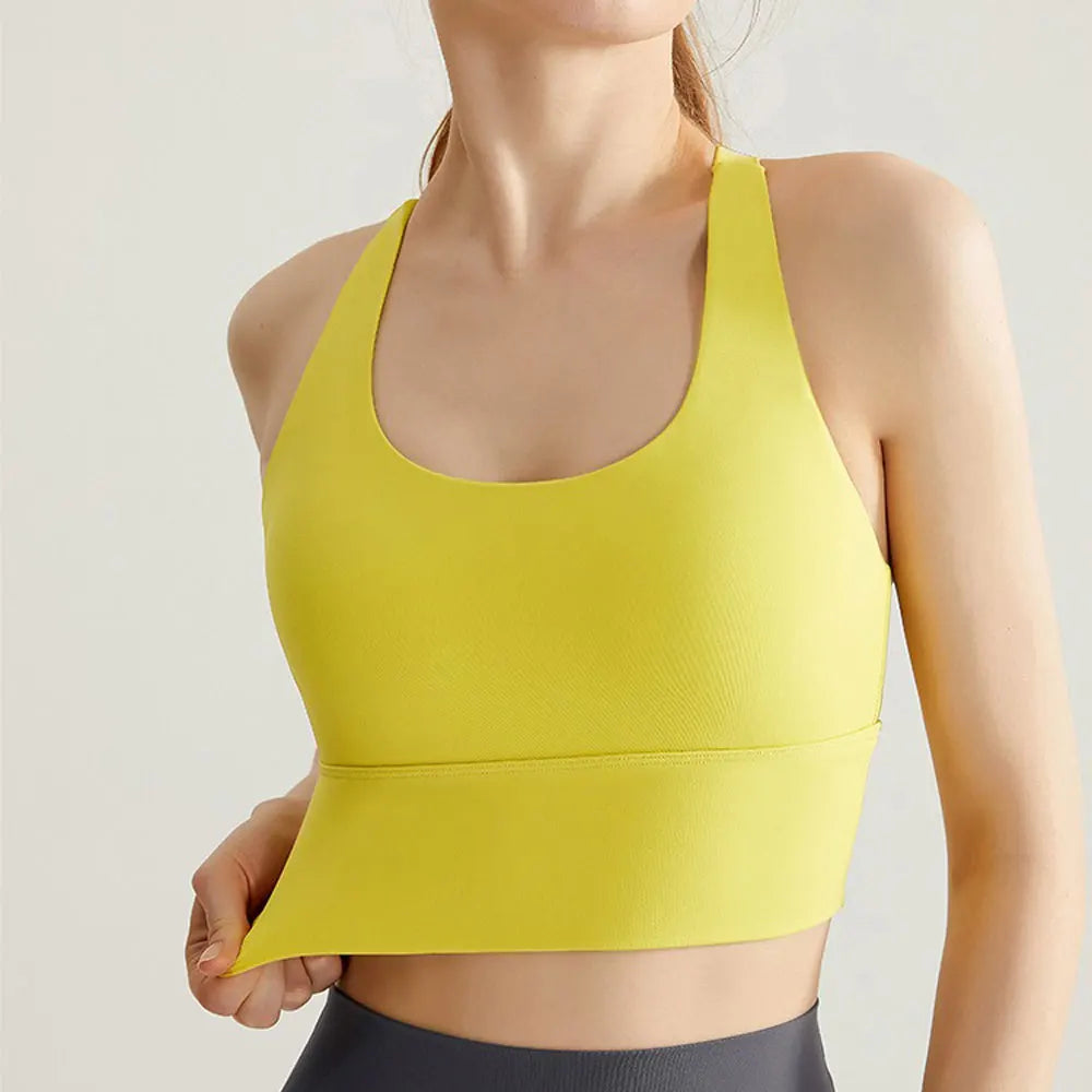 Women's High-Strength Sports Bra Mid-Length Vest – Fixed Chest Pad Beautiful Back Activewear for Fitness Yoga & Running Workouts