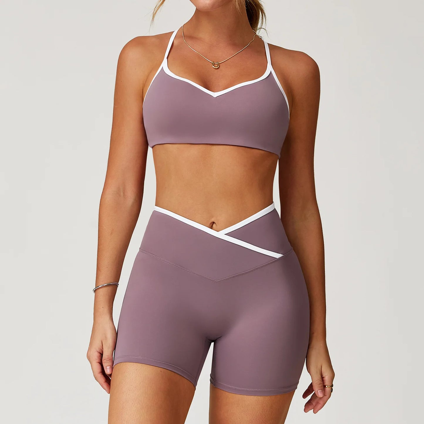 Conjunto Deportivo de Cintura Alta Cruzada para Mujer Sensación Desnuda, Traje de Yoga, Correr, Entrenamiento de Gimnasio, Entrenamiento Físico y Ropa Deportiva de Yoga Ajustada