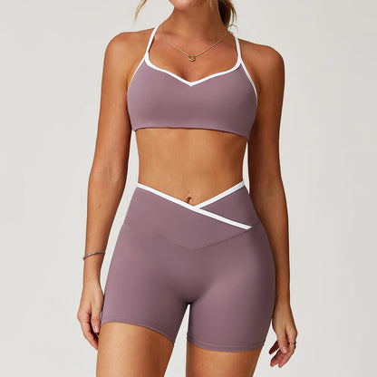 Conjunto Deportivo de Cintura Alta Cruzada para Mujer Sensación Desnuda, Traje de Yoga, Correr, Entrenamiento de Gimnasio, Entrenamiento Físico y Ropa Deportiva de Yoga Ajustada