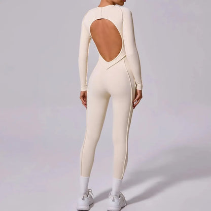 Women's Long Sleeve One-piece Yoga Jumpsuit - Gym Training Suit, High Elastic Fitness Bodysuits, Moisture Wicking Sportswear Set