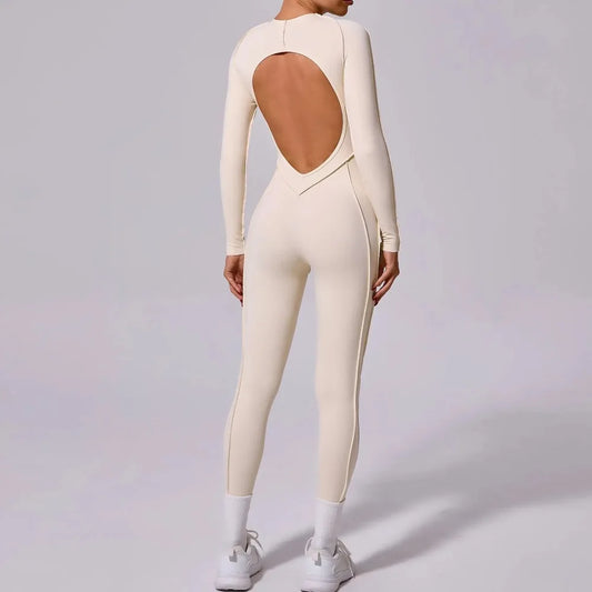 Women's Long Sleeve One-piece Yoga Jumpsuit - Gym Training Suit, High Elastic Fitness Bodysuits, Moisture Wicking Sportswear Set