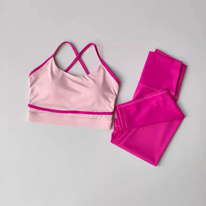 Conjunto Racerback Color Block para Mujer – Sujetador Deportivo Sin Costuras + Leggings de Yoga de Secado Rápido – Ropa Deportiva para Correr, Ciclismo y Fitness