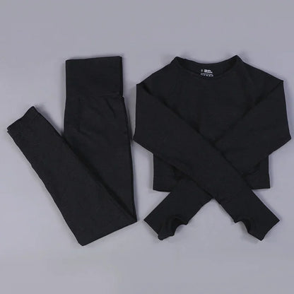 Conjunto de yoga sin costuras de leggings y top, mono de fitness, top de yoga de manga larga para mujer, ropa deportiva de gimnasio para mujer