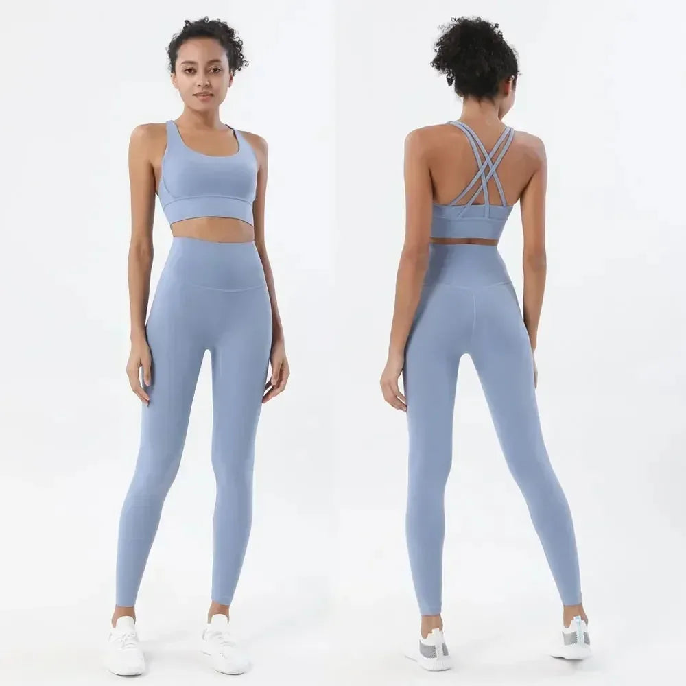 Women's Naked Feeling Sports Bra and Leggings Set - 2 Piece Gym Outfit for Yoga, Fitness, Workout Female Workout Clothing