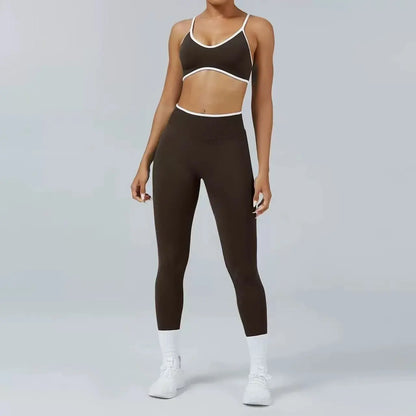 Conjunto de yoga sin costuras para mujer, sujetador acolchado, camisola, leggings de tiro alto para levantar la cadera, conjunto deportivo de 2 piezas para entrenamiento.