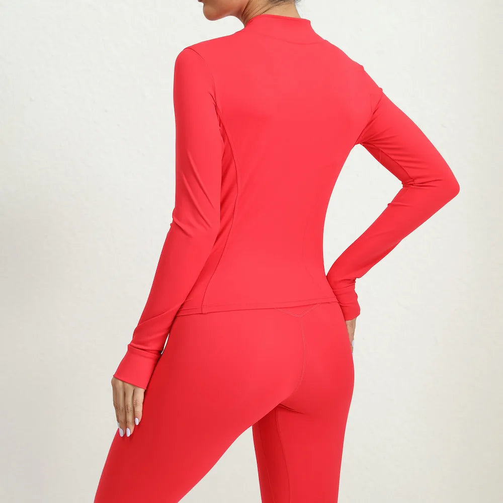 Women's Tracksuit Jacket Slim Fit Long Sleeved Fitness Coat Yoga Crop Tops With Thumb Holes Gym Jacket Workout Sweatshirts