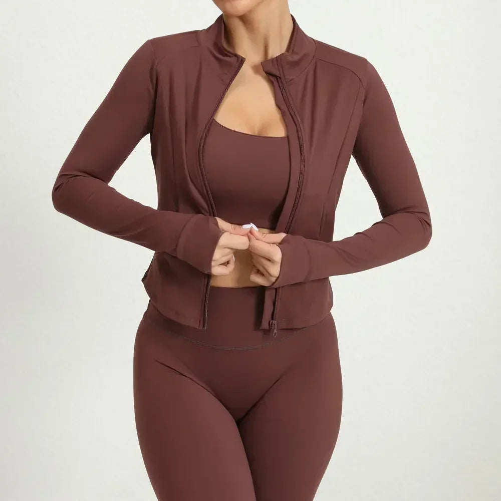 Women's Tracksuit Jacket Slim Fit Long Sleeved Fitness Coat Yoga Crop Tops With Thumb Holes Gym Jacket Workout Sweatshirts