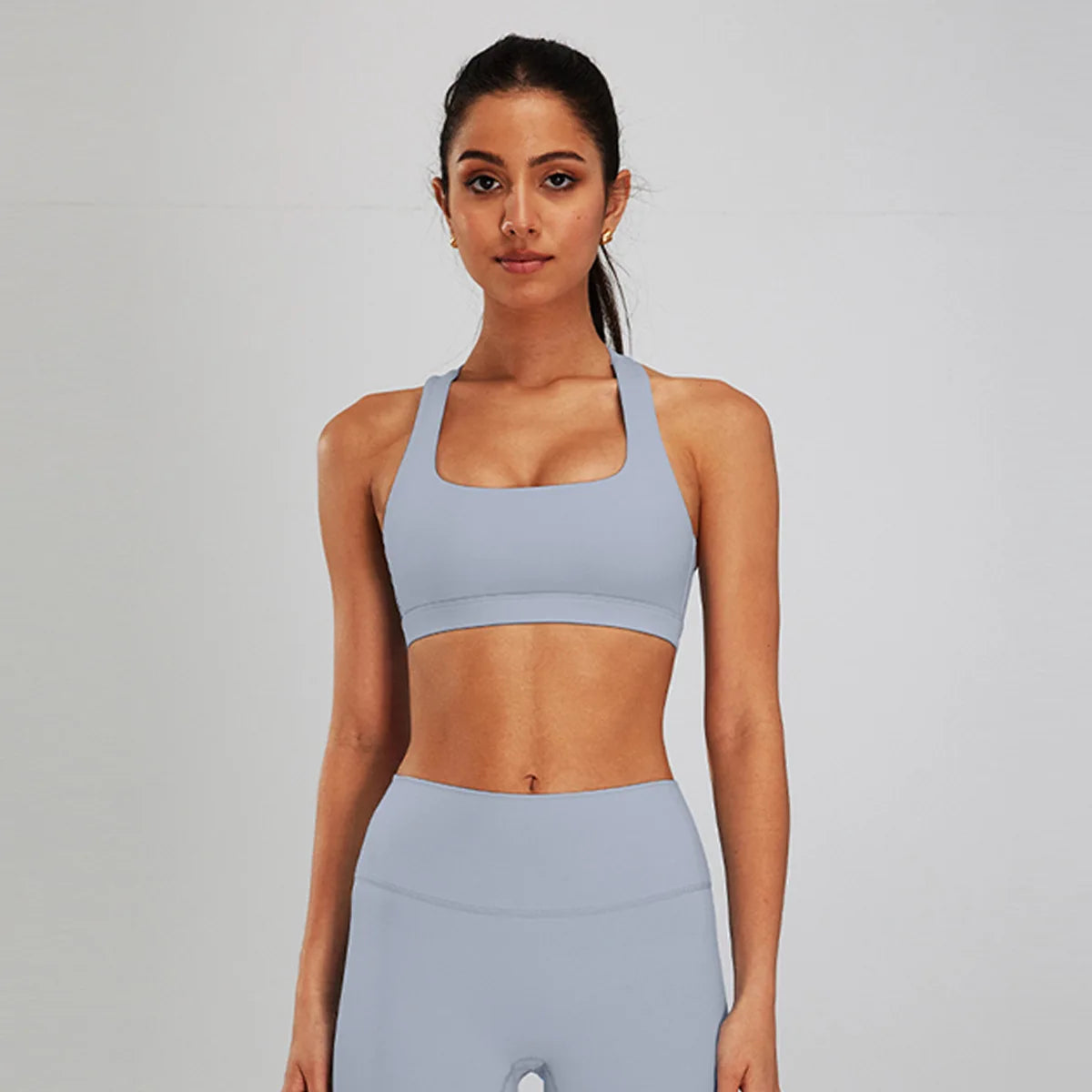 Conjunto de sujetador deportivo y leggings de yoga de cintura alta para exteriores - Pantalones cortos de gimnasio de control de abdomen para mujer, ropa de entrenamiento, fitness, correr